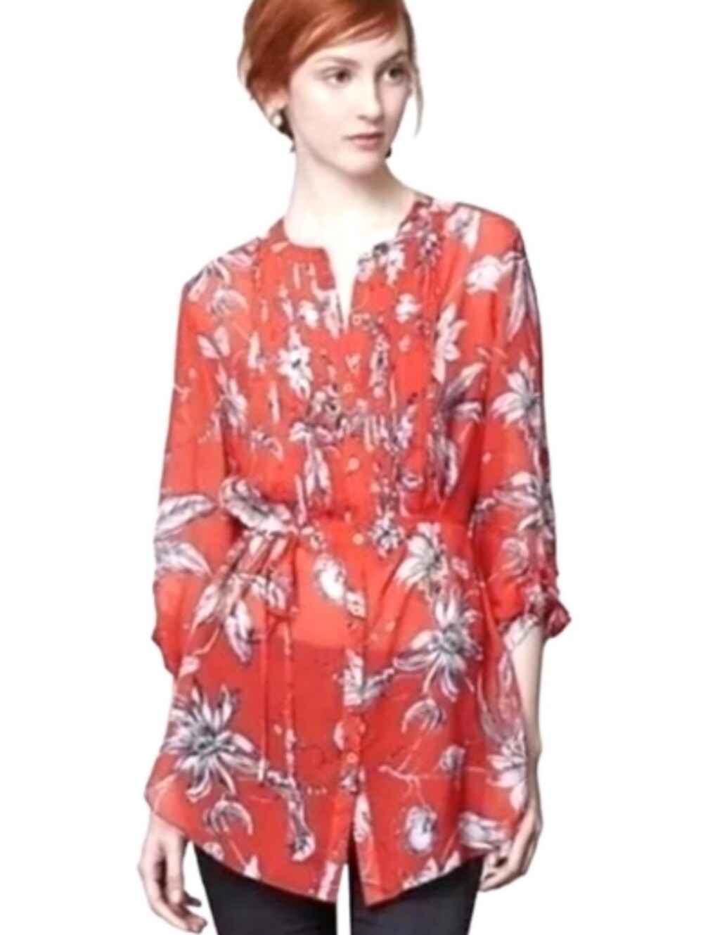 Anthropologie Leifsdottir Bright Red Floral Blouse